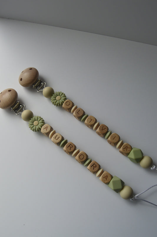 Prendedor de chupeta Flor verde