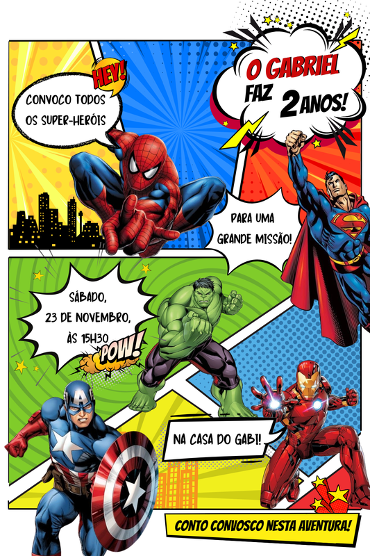 Convite digital Super Heróis